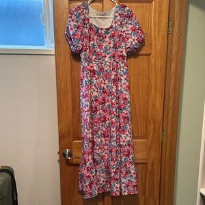 Polagram Pink & Teal Floral Maxi Dress